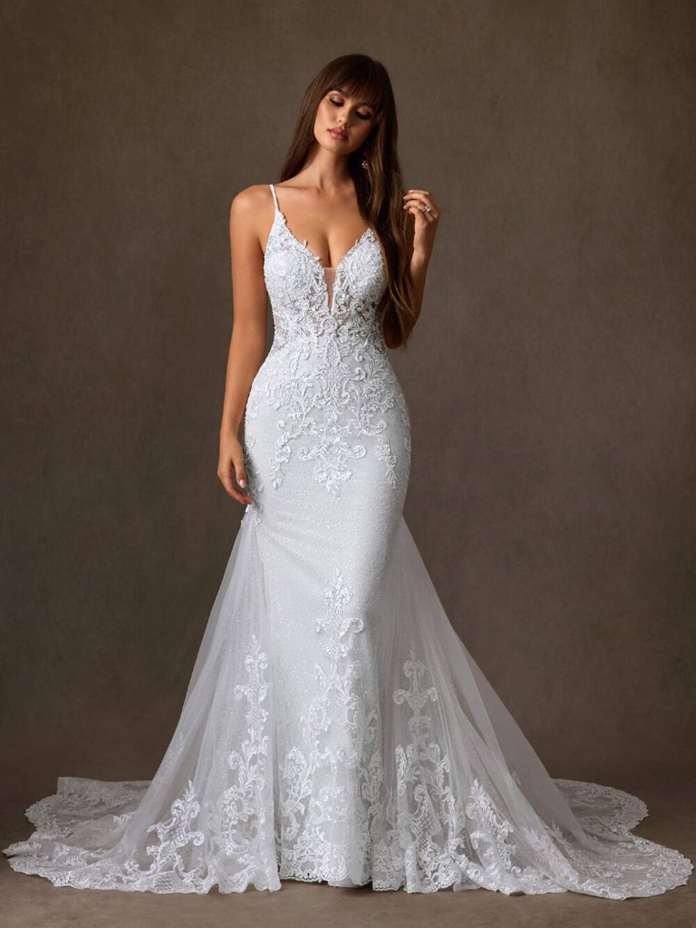 Azazie Selene Diamond White Mermaid V-Neck Lace Wedding Dress NWT Never Worn!